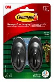 Command Outdoor Terrace Hook, Medium, Slate, 2-Hooks (17086S-AWES) - 17086S-A...