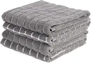 Grey Tea Towels, Kitchen Towels Cotton, Tea Towels for Kitchen with Hanging Loops, 45x65cm, Kitchen Towels Set of 4