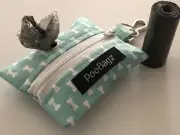 Handmade Dog Poo Bag Holder - Aqua Bone Print