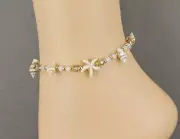 white starfish anklet adjustable 6-10" ankle bracelet cord slide conch shell