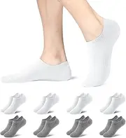 [fitfets] Trainer Socks for Men and Women, 8 Pairs with Non-Slip Silicone, Invisible No Show Trainer Socks, Short, Black, White, Grey, 35-50, 4 x Grey/4 x White, 39-42