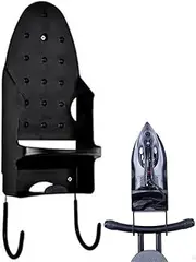 HHWRT Ironing Board Holder, Iron Rack, Electric Iron Holder and Bathroom Organizer Shelf, Mount Wall Mounted Ironing Board Hanger for Living Room Kitchen and Shower with Hooks