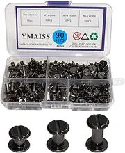YMAISS 90 Sets Chicago Screws 3 Size 1/4,3/8,1/2in Bookbinding Binding Screw Chicago Button Post Rivets Screw Belt Screws Leather Photo Albums Screw Nail Rivets Studs Round Flat Head,Gunmetal Black