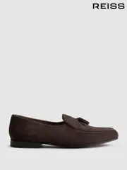 Reiss Dark Brown Harry Suede Slip-On Belgian Loafers (N74807) | $360