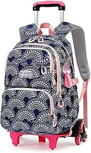 [Yumenam] Girls' Backpacks with Wheels, School Bags for Girls Boys Rolling Backpacks Students Trolley Schoolbag Kids Laptop Backpack Cabin Wheeled Bookbag