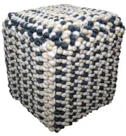 Square Button Pouf WILLA in Off-White/Black Pattern