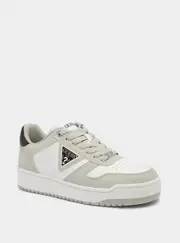 GUESS White Grey Aveni Low-Top Sneakers Size: 12