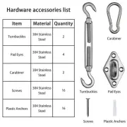 Rectangle Sun Shade Sail Hardware Kit 8" Anti-Rust Stainless Steel Accessory