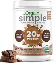 Orgain Organic Simple Vegan Protein Powder, Chocolate - 20g Plant Based Protein, Made with Fewer Ingredients, No Stevia or Artificial Sweeteners, Gluten Free, Dairy Free, Soy Free - 1.25lb
