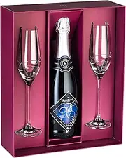 [Barski] Handmade Glass - Set of 2 Champagne Flutes with Empty Space in the Center to Fit Your Own Bottle of Wine - Glasses Are Decorated with Crystal Diamonds - Gift Boxed - Made in Europe