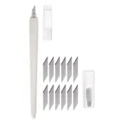Plastic Handle Art Craft Hobby Exacto Knife Set 12pcs Spare Blades White