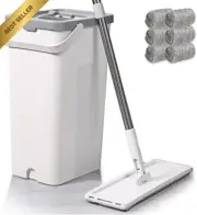 Mop and Bucket with Wringer Set, 6 Washable Microfiber Pads, Hands-Free Flat Mop