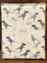 NEW Pottery Barn Kids Warren Dino Organic Queen 4pc Sheet Set, Dinosaur