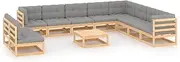 11 Piece Garden Lounge Set with Cushions Solid Pinewood Patio Bar Sets
