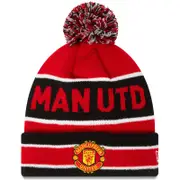 New Era Manchester United Man UTD Football Striped Beanie Bobble Hat - Red One Size