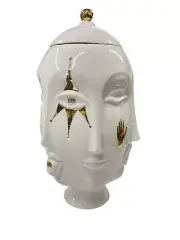 Jonathan Adler Gilded Muse Frida Vase/Urn White & Gold Large 9.5" Dia, 16" H New