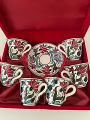 6x Handmade Turkish Ceramic Coffee Cups And Saucers Set, Boho Expresso Cups