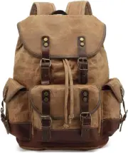 Vintage Canvas Leather Backpack for Men Casual Hiking Rucksack 15.6" Laptop