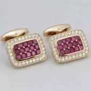 Stunning Men Cufflinks Ruby 925 Sterling Silver 3.00Ct Princess Cut Lab-Created
