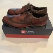 Chaps Mens Shoes Size 10.5 Leather Astor Dark Tan Lace Up Dress Shoe NEW IN BOX