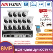 Hikvision 4K 16CH Security Camera System 8MP Hybrid Light POE CCTV Camera 2.8mm