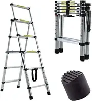 Aluminum Telescoping Extension Ladder Portable Multi-Purpose Steps Aluminium Herringbone Ladder with Hinges(4.6ft +5.6ft /4+5 Steps), EN131 Standard