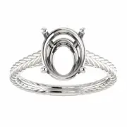Sterling Silver Oval Cut Solitaire Ring Setting - Braided Style Ring Mounting