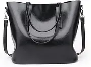 JUNMIN Ladies Oil Wax Leather Large-Capacity Handbag Diagonal Bag (Color : Black)