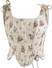 [Generic] Fitted Top for Women Women Sexy Bustier Corset Top Zipper Eyelet Lace Up Floral Print Push Up Crop Tops Vintage Tank Top Party Clubwear Bodice Waist Band