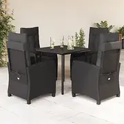 Patio Furniture Sets 5 Piece Garden Dining Set with Cushions Black Poly Rattan