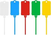 [QuZCarious] 100 PCS Plastic Shipping Tags,1.46" x 2.48",Writable Hanging Tags Waterproof Labels with Sealing Strap Reusable Multiple Colors