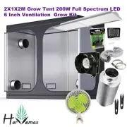 2x1x2m Grow Tent LED 200W Board Light 6" Carbon Filter Fan Ventilation Kits
