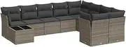 vidaXL 10-Piece Modular Garden Sofa Set - Grey PE Rattan Outdoor Furniture w/Tables & Cushions for Patio/Deck