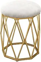 Makeup Vanity Stool with Padded Seat for Bedroom Dressing Table White Velvet Upholstered Iron Chair for Makeup Desk Modern 35 * 40 * 43cm Seat Height