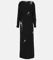 [Dries Van Noten] Dries Van Noten Embroidered crêpe satin gown AU 10 black