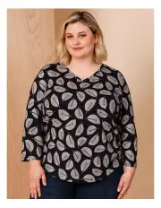 [Regatta] Organic Cotton Wardrobe Staple 3/4 Sleeve Tee In Navy Graphic Leaf Print