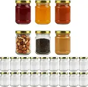 [PackMyProduct] 24 x 150ml Clear Glass Food Jar | Round Glasses Jar with 53mm Golden Twist Cap | Food Container Storage, Spices Jars, Mason Jar for Liquid Jams, Chutneys, Pickles, Sauces