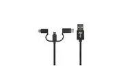 Aerocool 3 in 1 MFI Cable USB Type A to Lightning / Micro USB / Type-C - Matte Black Nylon Braided 1M