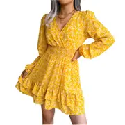 Floral Chiffon Long Sleeves Mini Short Dress