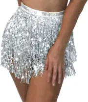 Women Sequin Tassel Hip Skirt Scarf Sparkly Wrap Rave Belly Dance Skirt Festival