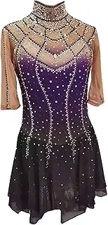 [Zagitova] Figure Skating Dress for Girls Gradient Handmade Women Turtleneck Competition Dance Outfit Shiny Rhinestone