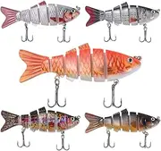 6-Segment ABS Fishing Lure with 3D Eyes, Steel Balls, Triple Hooks - Slow Sinking, 10cm, 16g, 6pcs in Protective Case