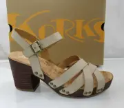 Korks Naomi Platform Wedge Sandals Block Heel Comfort Cream Size 8