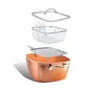 Nonstick Square Deep Frying Pan, 9.5” Large Cooking Pan with Hammered Copper