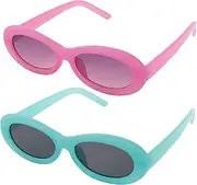 [Laemzinv] Narrow Rectangular Oval Sunglasses for Women, Trendy Designer Vintage Style with Round Gradient Lens UV400, LA011