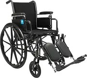 Medline 16” Foldable K3 Wheelchair with Swing-Back Desk-Length Arms & Elevating Legrests, 300 lbs. Capacity, Transport Chair for Adults & Seniors,Black