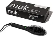 MUK. Hot Paddle Brush Professional Series - Hot hair brush Ceramic Tourmaline Coated Bristles for Frizz Free Styling. 5 Temperature Settings with LED Display, Professional hair straightener brush
