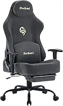 Submi Gaming Chair, Computer Chair for Adults, Ergonomic Office Chair, Big Tall Desk Chair with Footrest and Lumbar Support, Fabric, High Back PC Gamer Chair, 165°Recliner, 150KG, Teens, Deep Grey