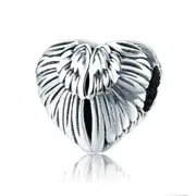 Silver plating Angel Wings In Heart Shape Charm Beads Fit Women Bracelets Bangles DIY Jewelry