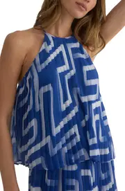 Bella Dahl Geo Print Pleated Top in Coastal Line Print at Nordstrom, Size Large